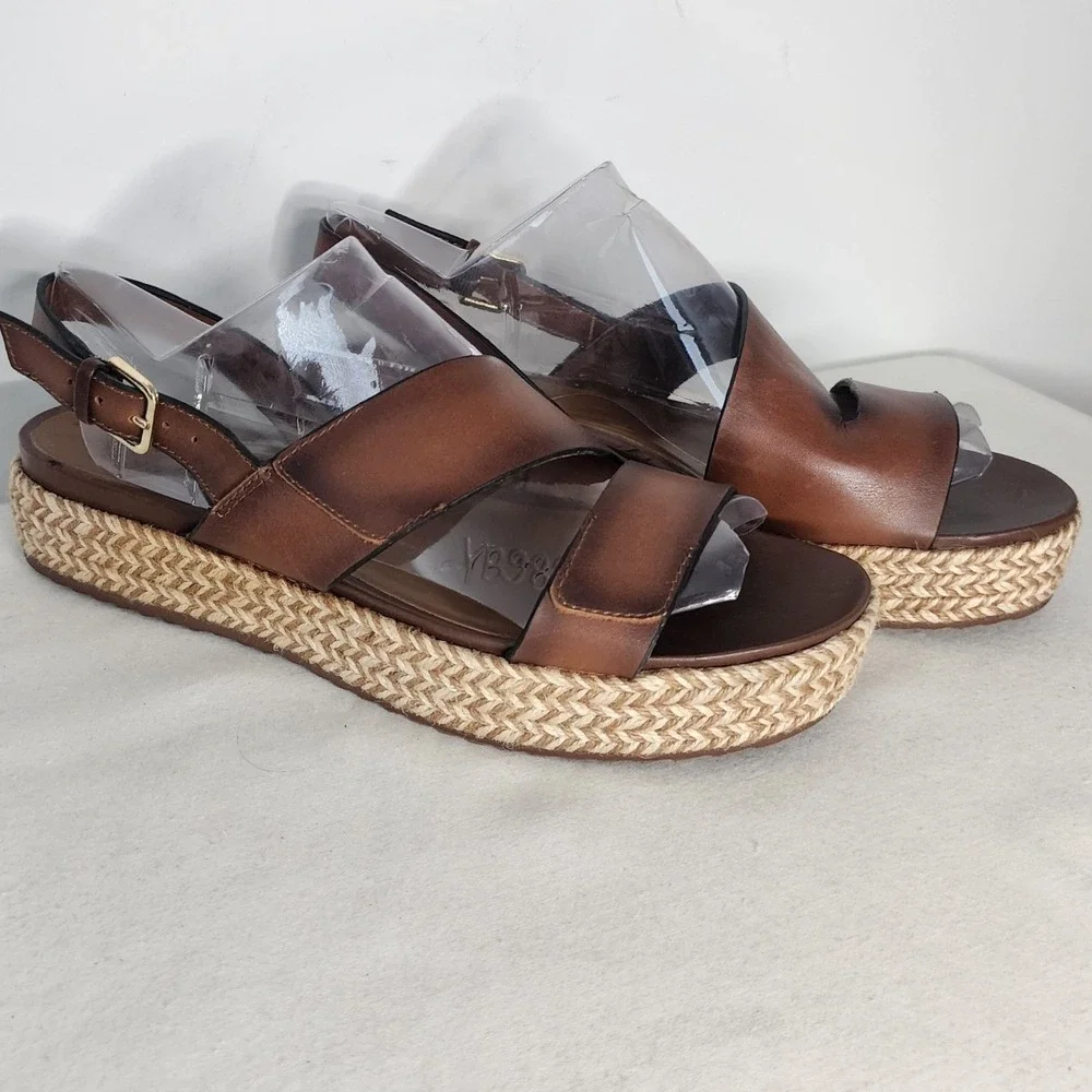 Naturalizer Jasmin Brown Leather Espadrille Platform Sandals Womens 9M